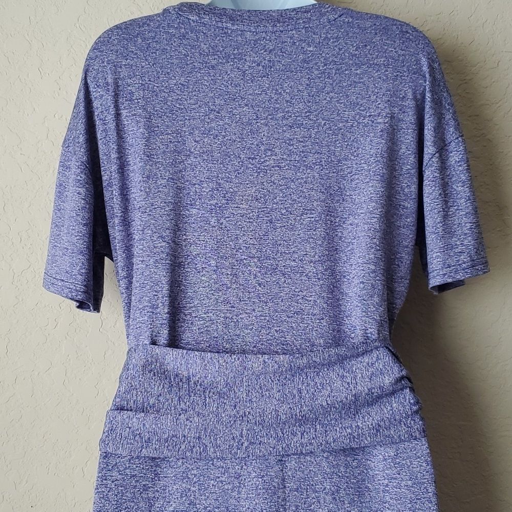 Heather Blue & Black T-Shirt Dress Cinch Tie Waist Casual Short Sleeve Mini** - Picture 4 of 9